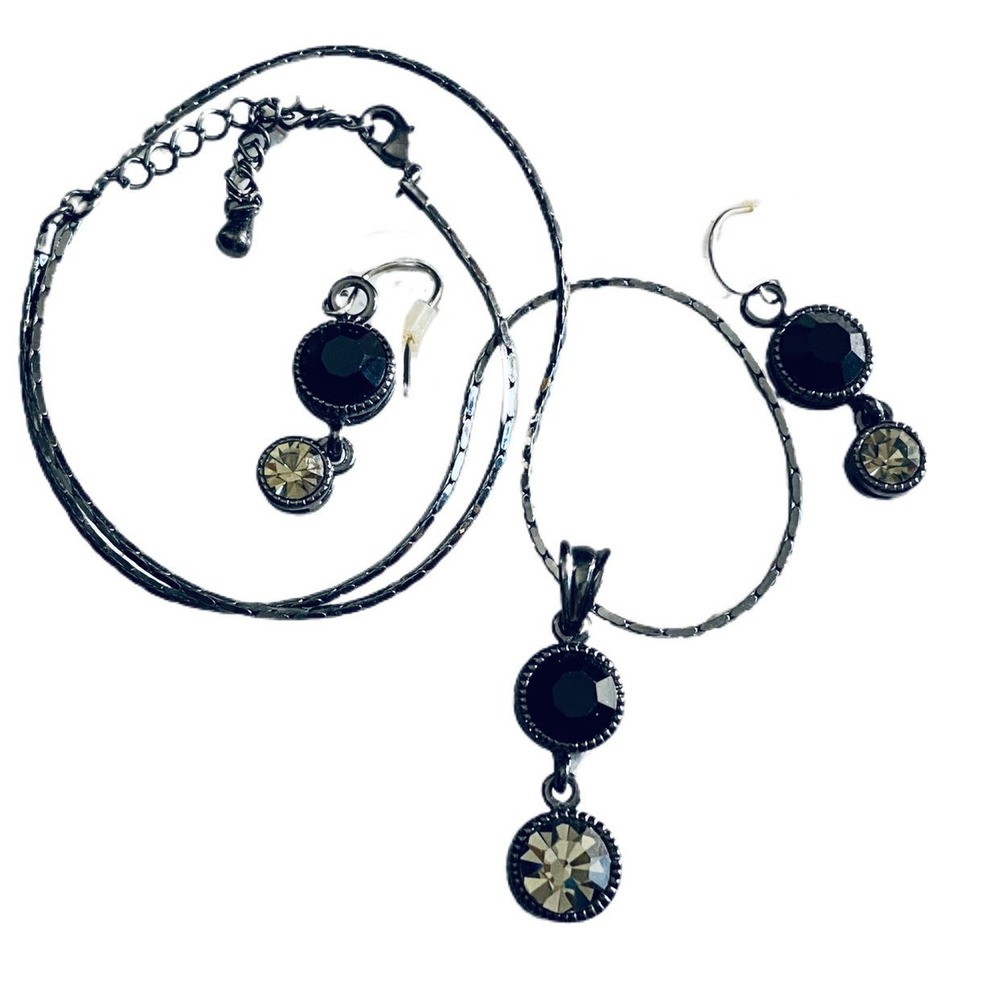 Gunmetal black rhinestone chain necklace and matching earrings